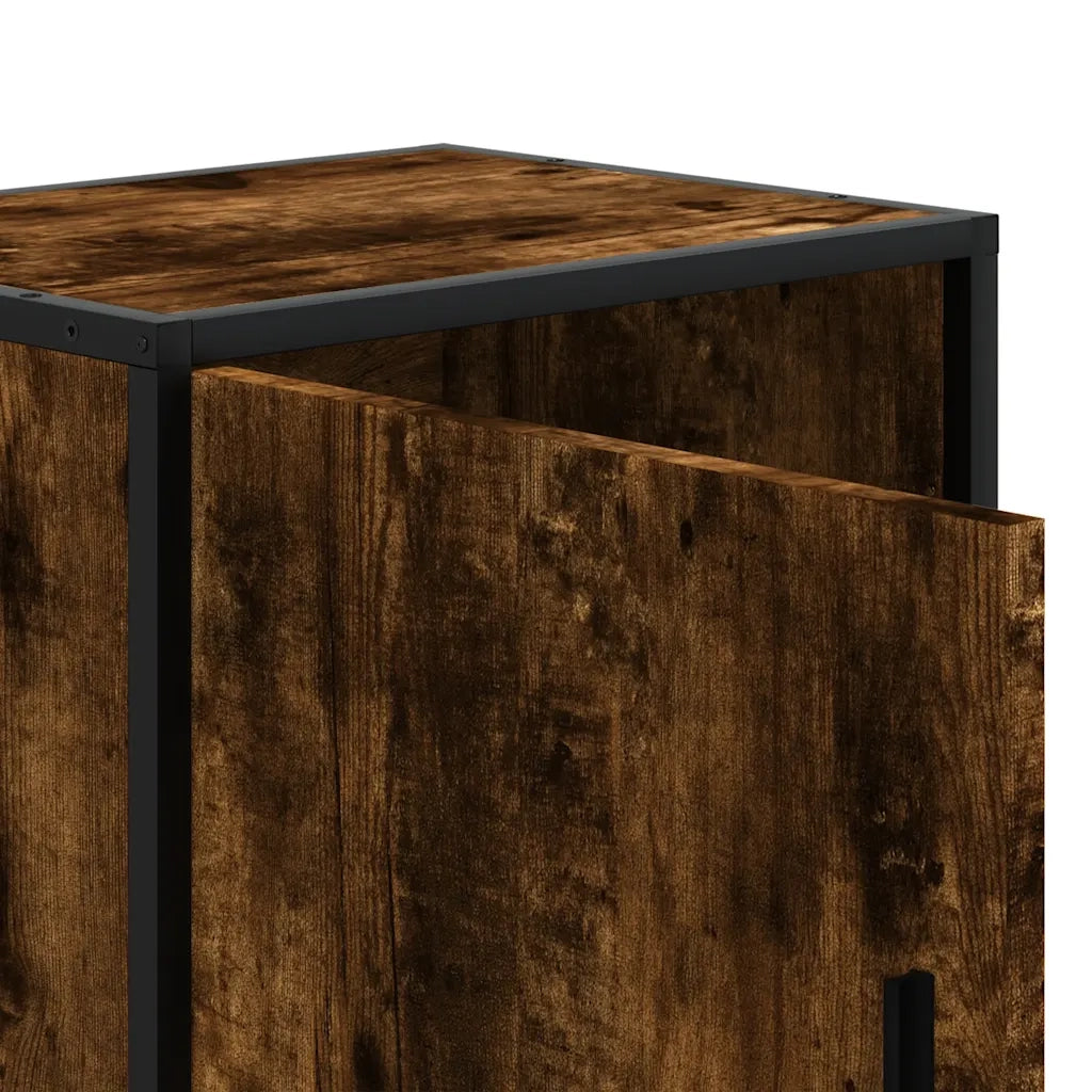 Comodino | Armadio da Notte | Mobiletto da notte Rovere Fumo 40x31x50 cm Legno Multistrato e Metallo