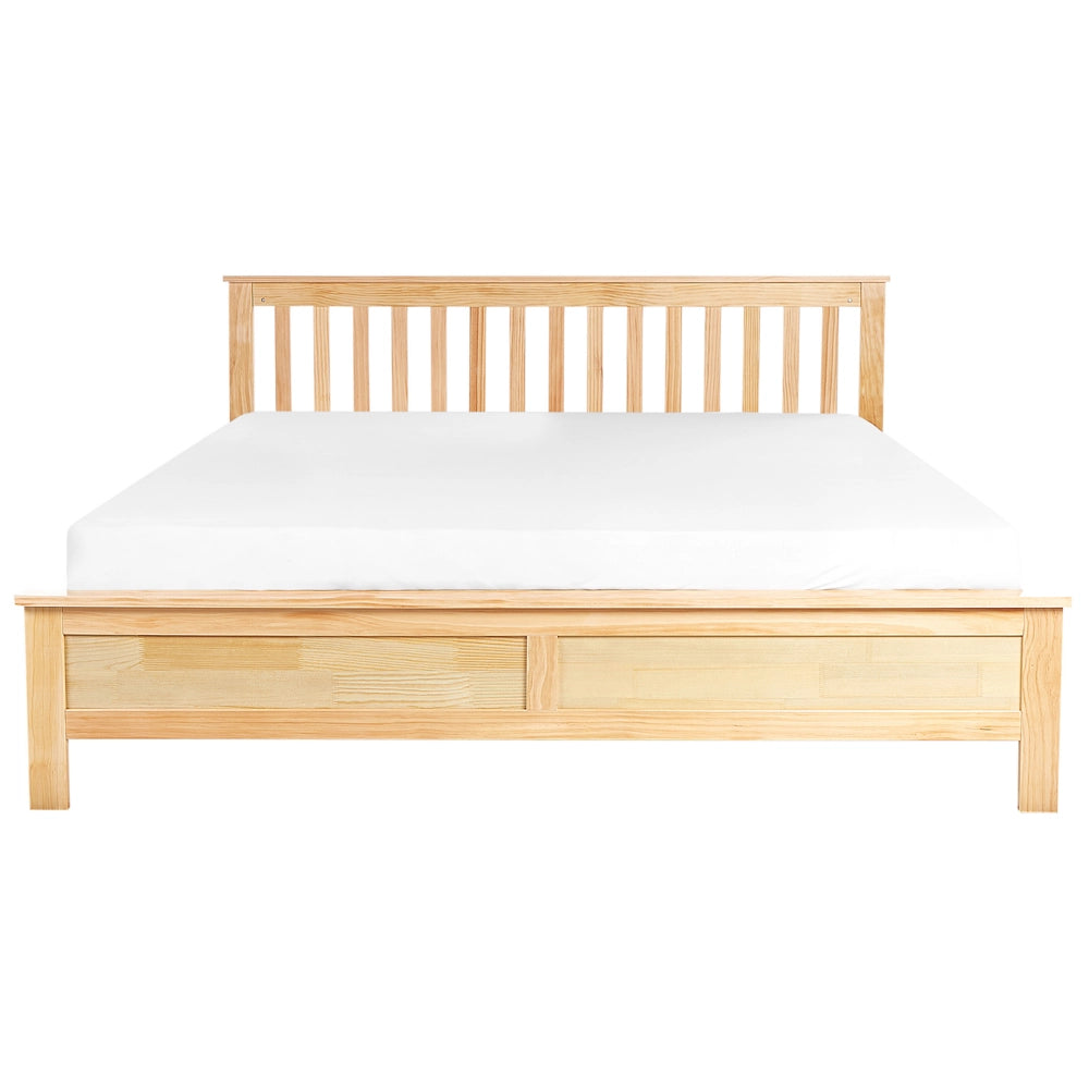 Letto matrimoniale moderno in legno massiccio con doghe in marrone chiaro 180 x 200 cm stile scandinavo