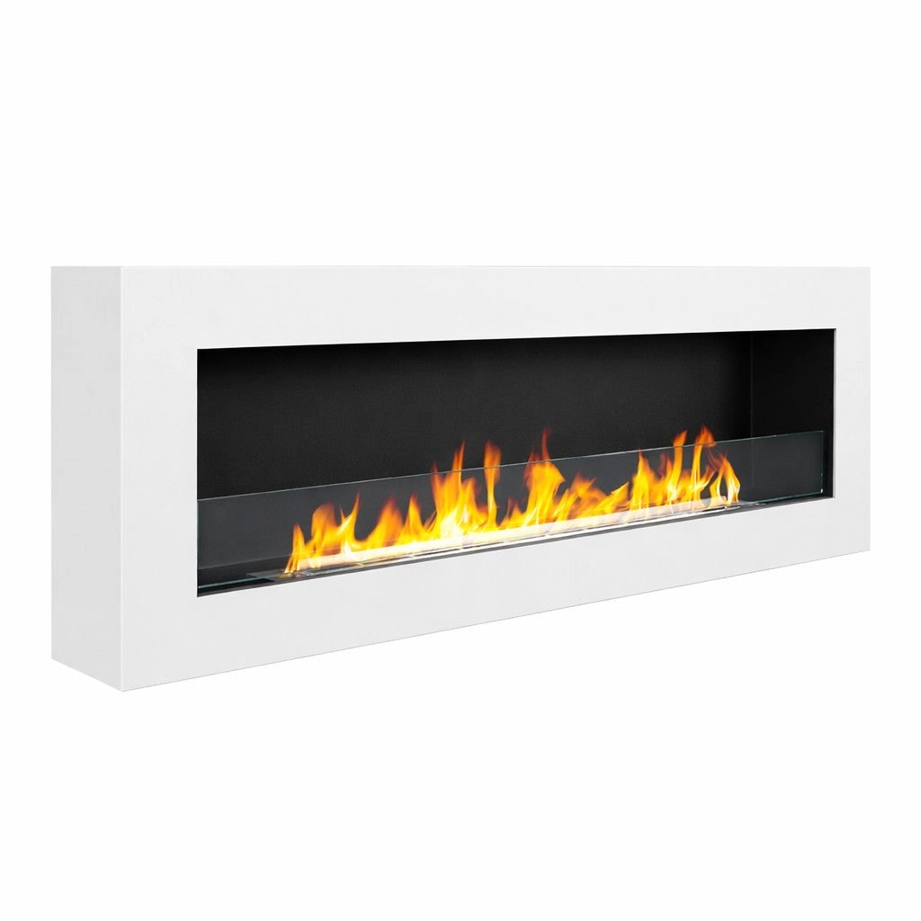Camino a Bioetanolo a Parete 120x15x41 cm Siena Struttura in Acciaio Bianco