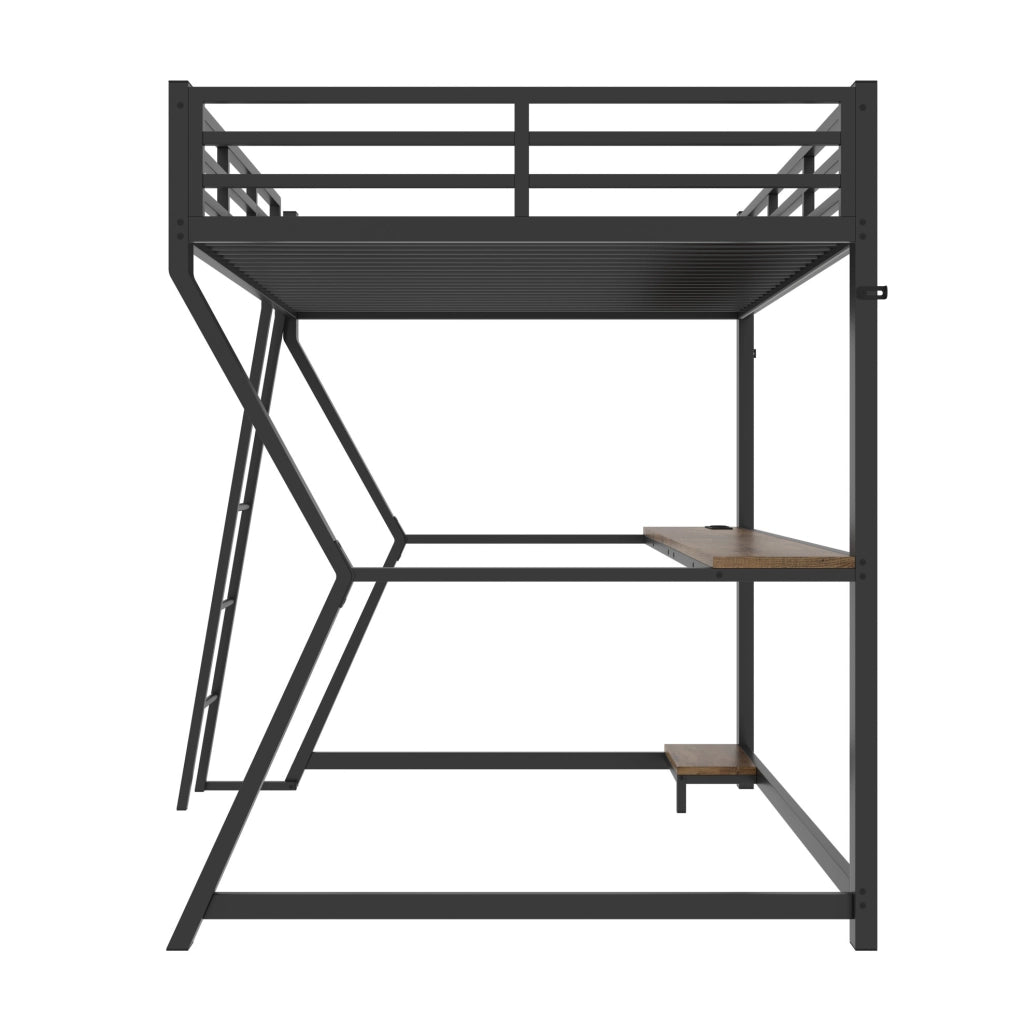 Letto a soppalco 90x200 cm con scrivania, LED, presa USB e scala