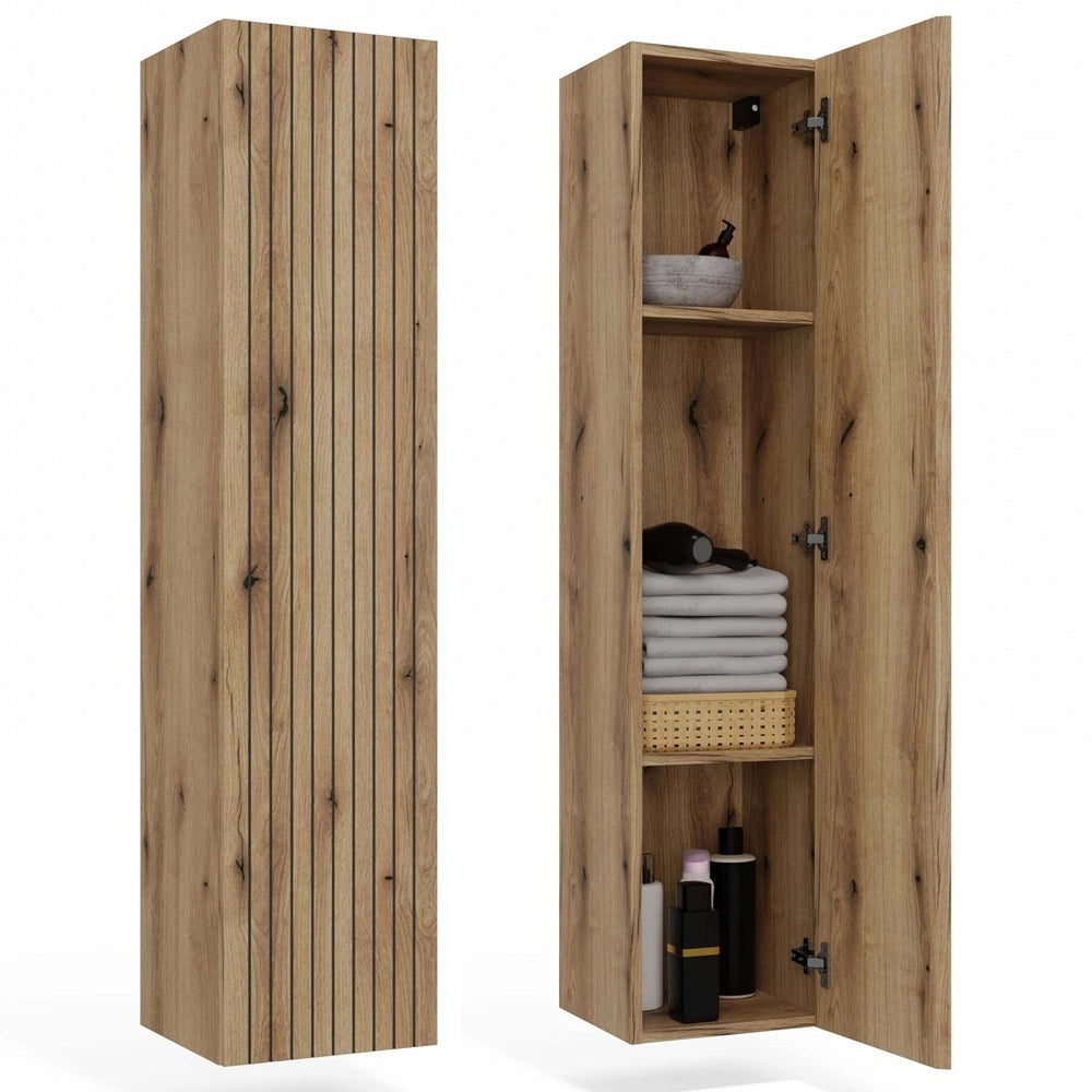 Mobile bagno sospeso colonna scaffale TIGO 1d rovere EVOKE scanalato frontale