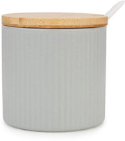 Suikerpot in ceramica con coperchio in legno e cucchiaio in ceramica, contenitore da zucchero vintage piccolo 250 ml (8,4 oz), adatto per barista, cucina e colazione in casa, grigio