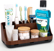 Organizzatore per la stanza da bagno, contenitore elettrico per spazzolino da denti e dentifricio, 7 alloggi per organizzatore per la stanza da bagno, per la stanza da bagno, la cucina e la famiglia (finestra in legno di noce)