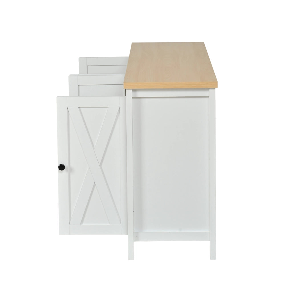 Credenza con 4 ante e 2 ripiani regolabili per soggiorno in MDF 140×40×78 cm bianco