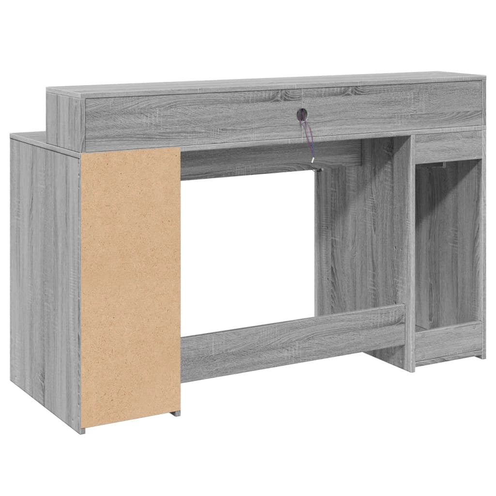 Scrivania tavolo postazione di lavoro mobile per computer mobile per studio e luci a LED Sonoma 140 x 55 x 91 cm legno ingegnerizzato grigio 02_0023807