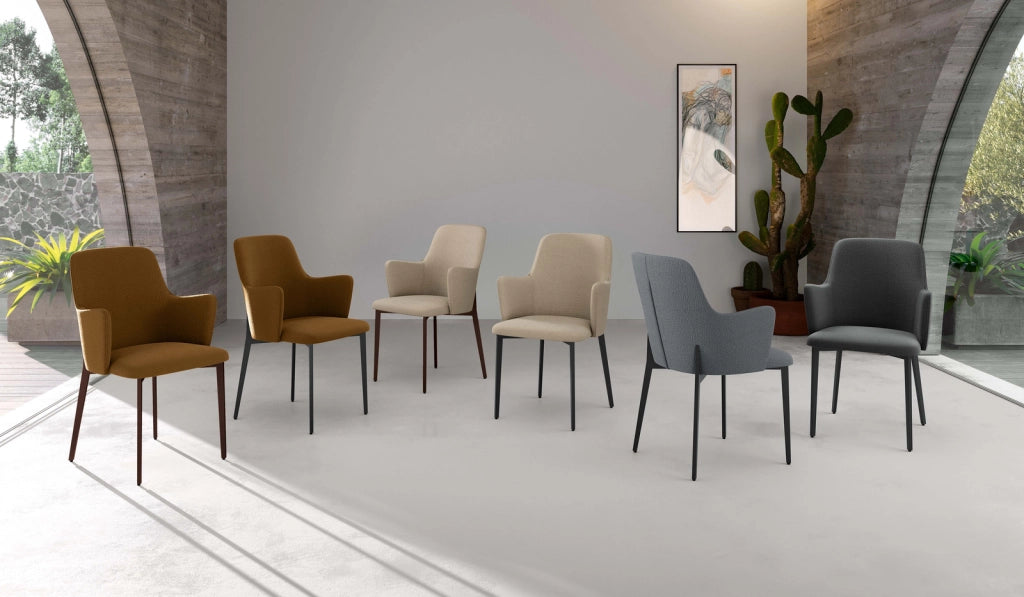 Set 4 Sedie Sophia 53,5x62,5x80 cm in Tessuto Easy-Clean Gambe in Metallo Bronzo Beige