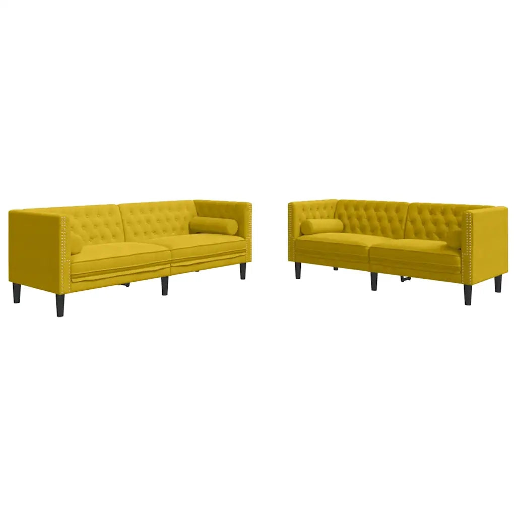 vidaXL Set Divani Chesterfield 2pz con Cuscini Giallo Velluto