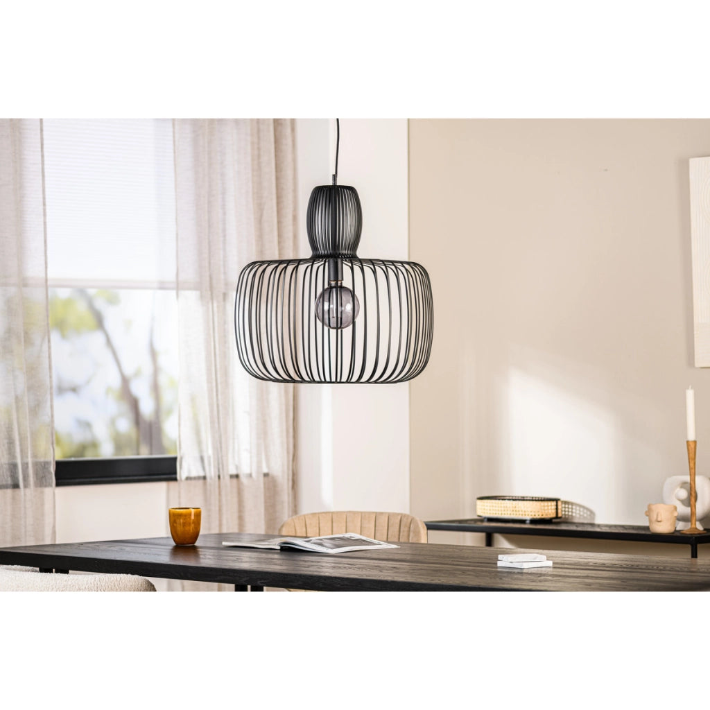 Lampada a sospensione H340 nera a gabbia in metallo, 55 cm