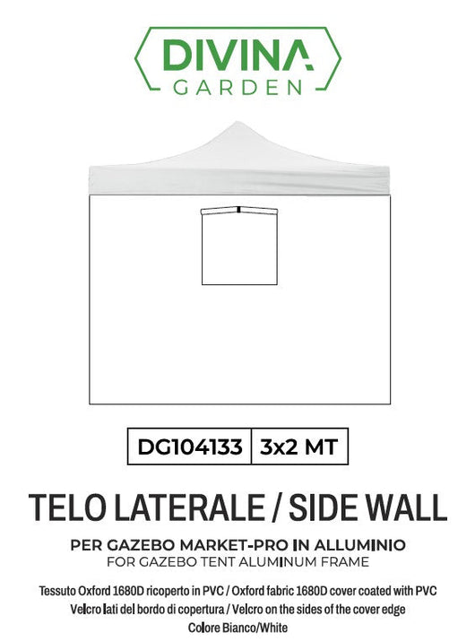 Telo Laterale 3x2 m Ricambio Per Gazebo con Finestra Richiudibile Telo Oxford Impermeabile Bianco