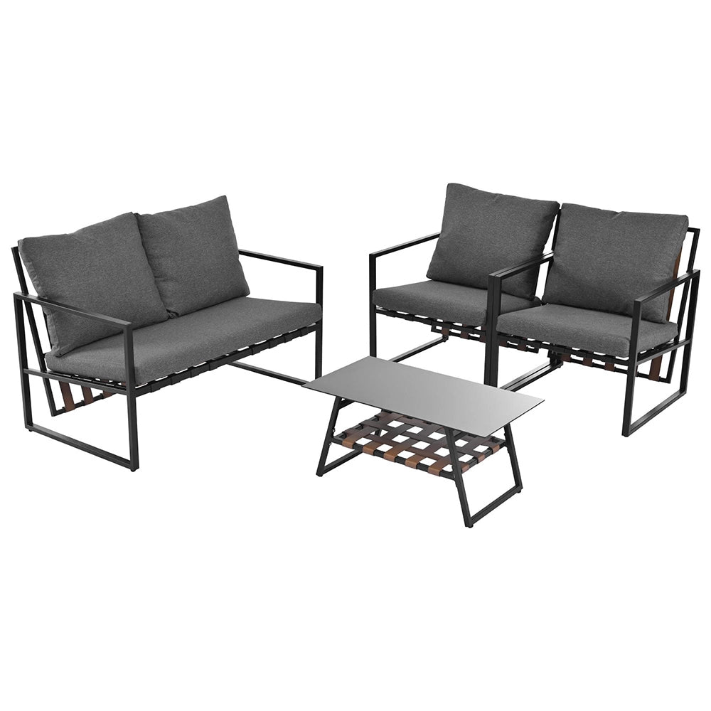 Set giardino - Xylo - 4 posti con divano+tavolo+cuscini lavabili nero