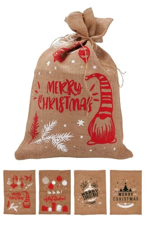 1 Pezzo Sacco Regali di Natale Portadoni in Juta 40 x 60 cm 4 Decori