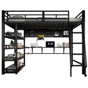 LETTO a soppalco con ripiani 140x200 cm metallo e truciolato nero