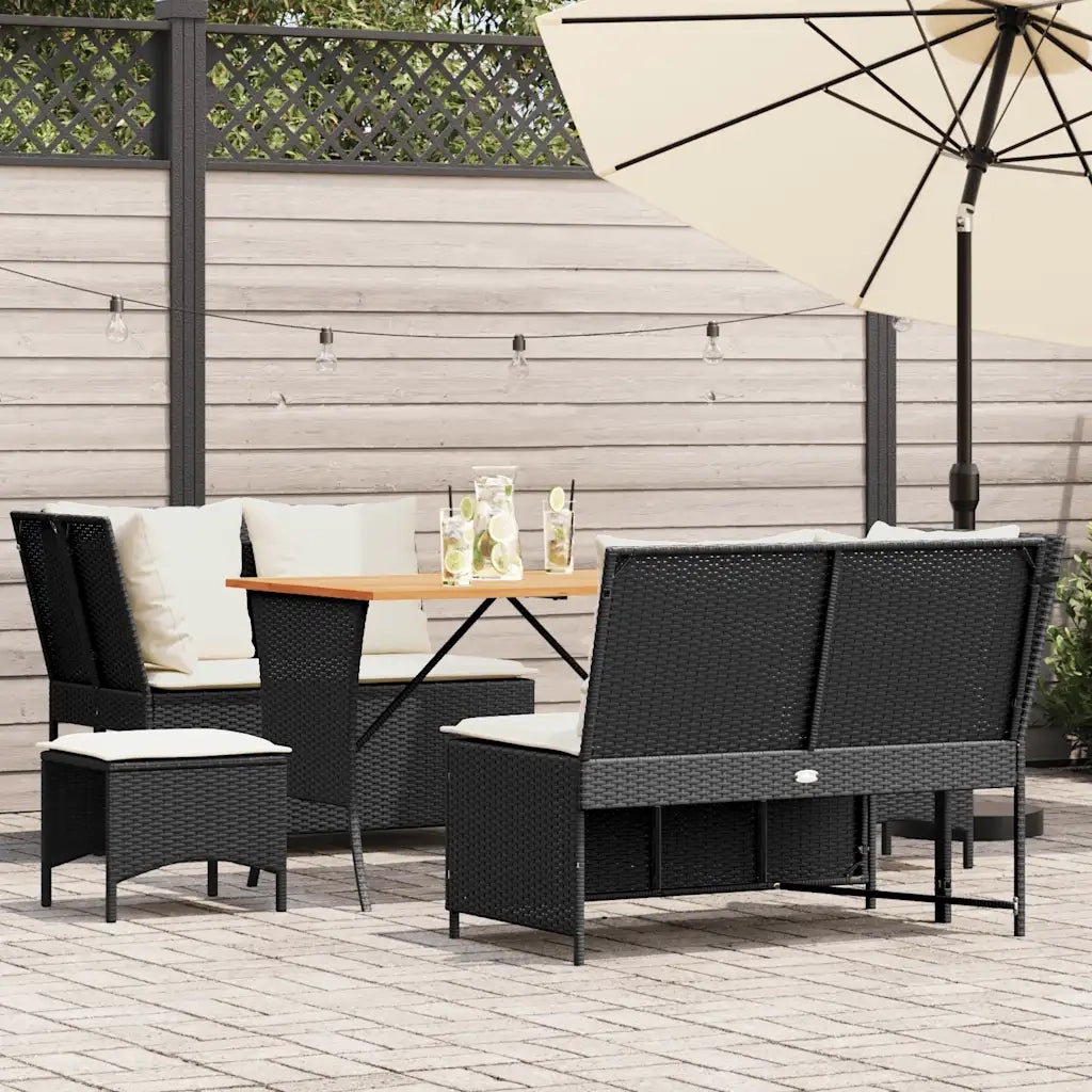 Set Divani da Giardino 5 pz | Set Salotto da Giardino con Cuscini in Polyrattan Nero
