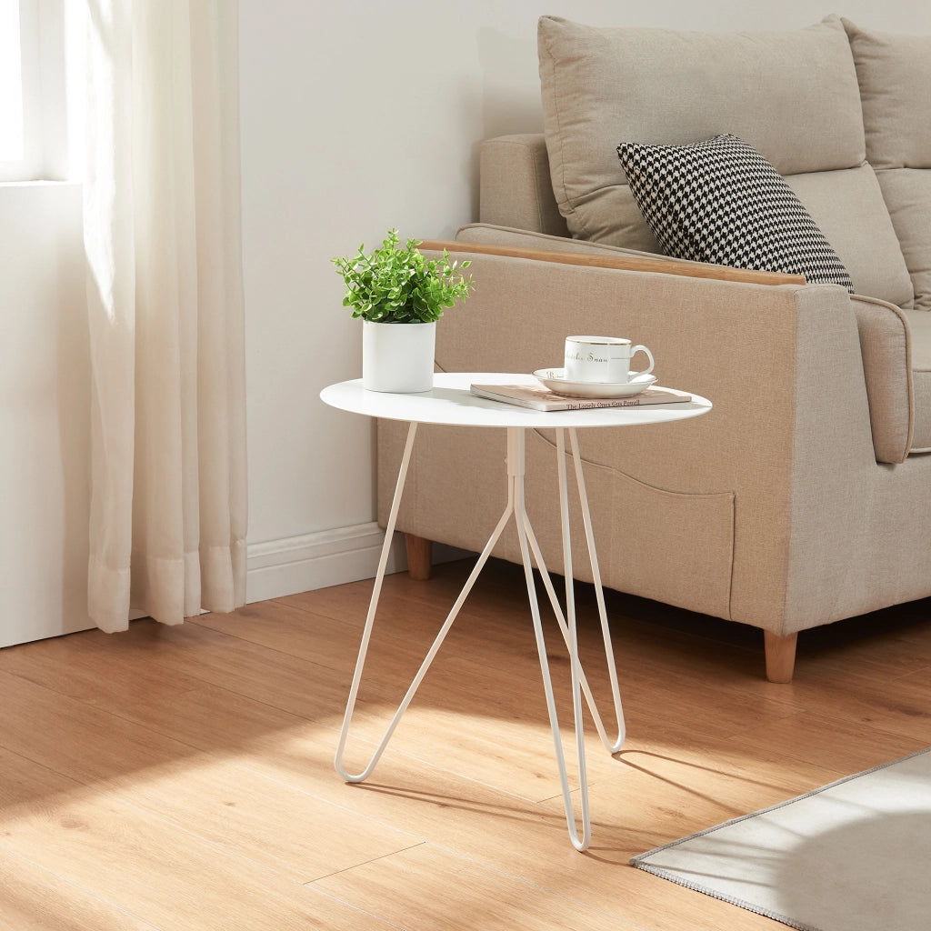 Tavolino Nopimi con Piano Rotondo e Gambe a Forcina 45 x Ø43 cm - Bianco Opaco [en.casa]