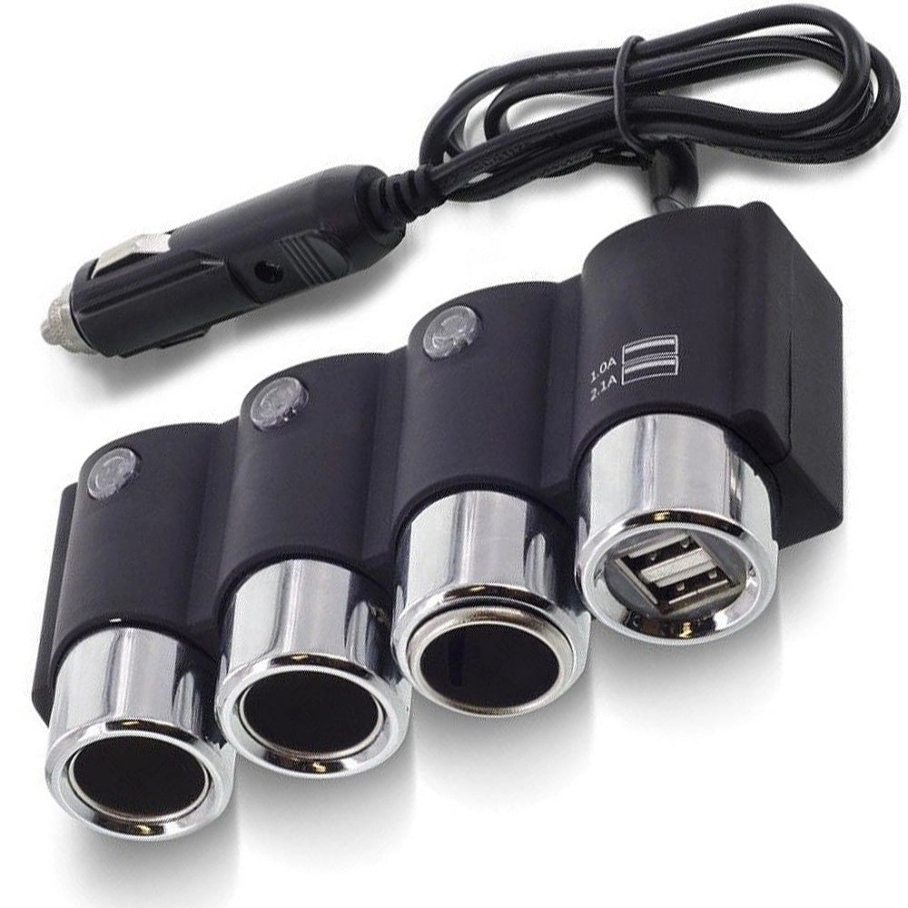 Trade Shop - Sdoppiatore Presa Accendisigari 3 Posti 2 Porte Usb Carica Batteria 120w Ic-1503 -