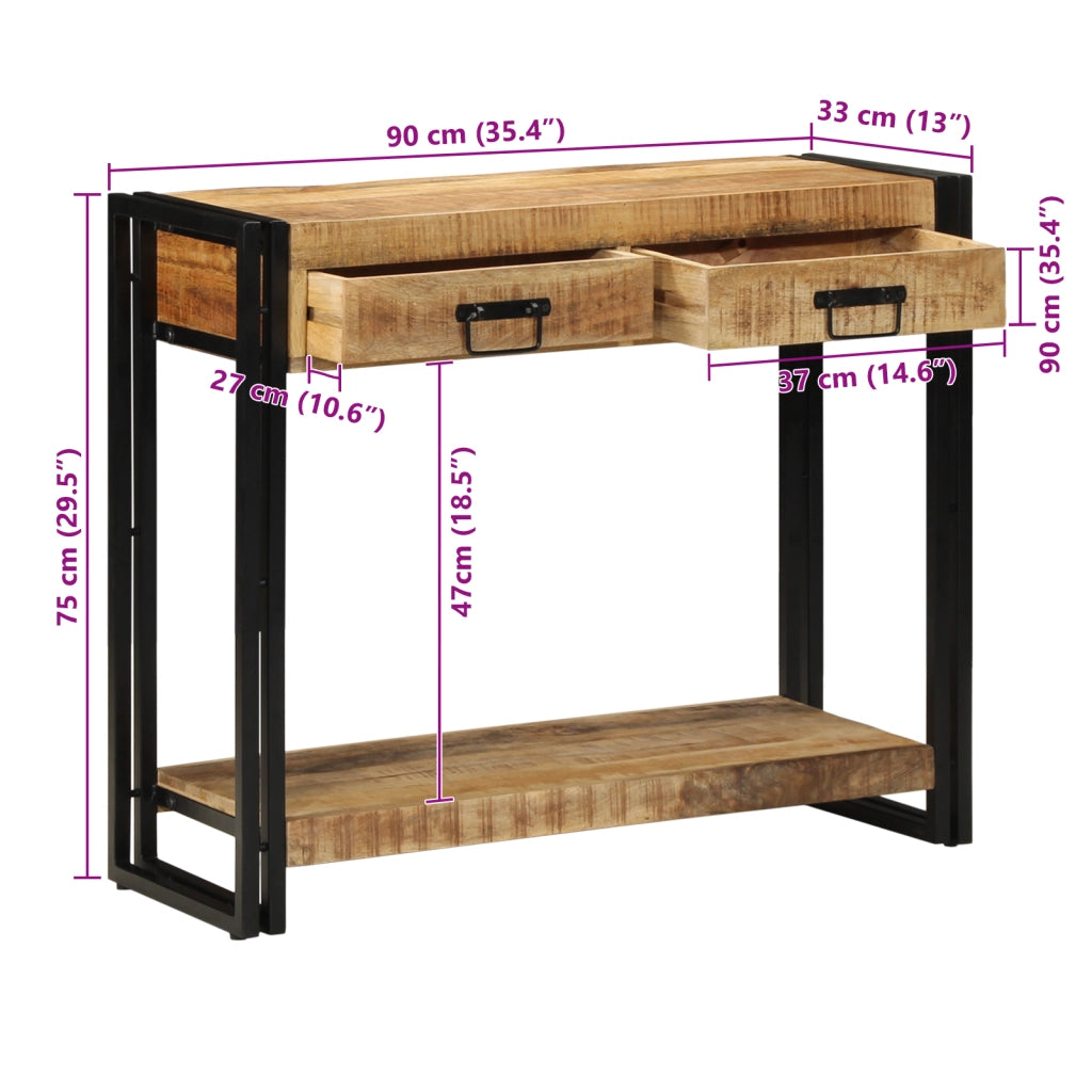 Tavolo Consolle 90x33x75 cm Legno Massello di Mango Grezzo