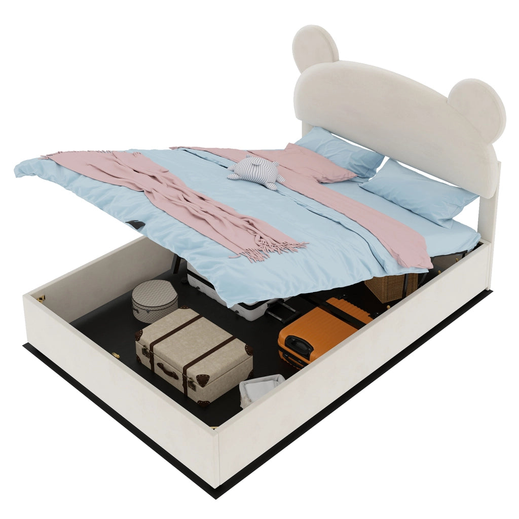 Letto Contenitore Imbottito con Alzata Idraulica ¨C MINIMAL ¨C Beige 140x200 cm