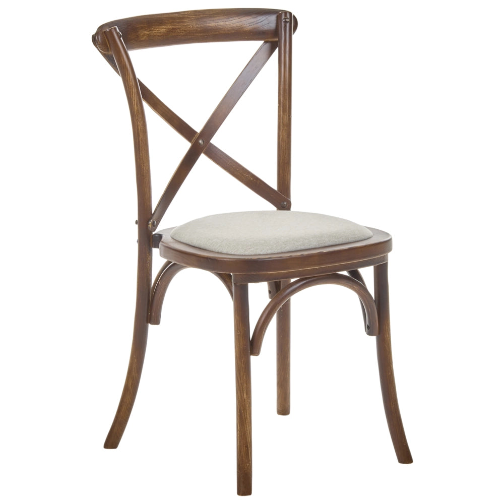 Set di 2 sedie da pranzo con struttura in legno marrone scuro e beige, seduta imbottita, schienale a croce, stile rustico