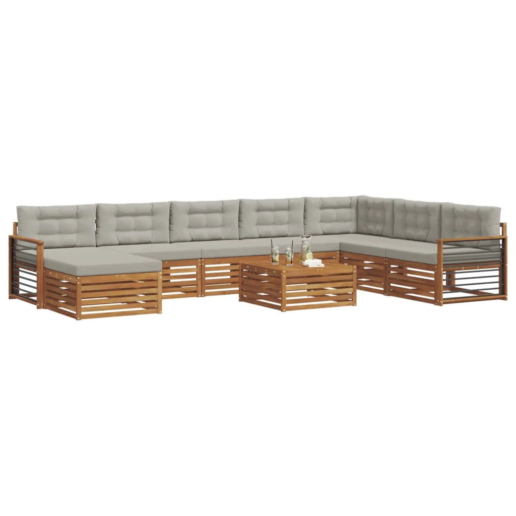 Set di divani da esterno 9 pcs Grigio Naturale e Chiaro