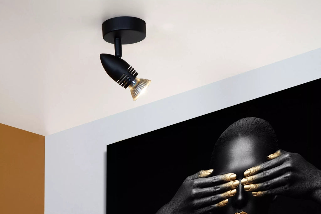 Plafoniera/Applique nera in metallo CARO 1xGU10 5W Lucide