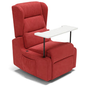 Poltrona relax elettrica Bilbao per anziani, 2 motori, 2 ruote, reclinazione e alzapersona, Tavolino di Servizio, braccioli estrabili, doppia pediera, colore Rosso