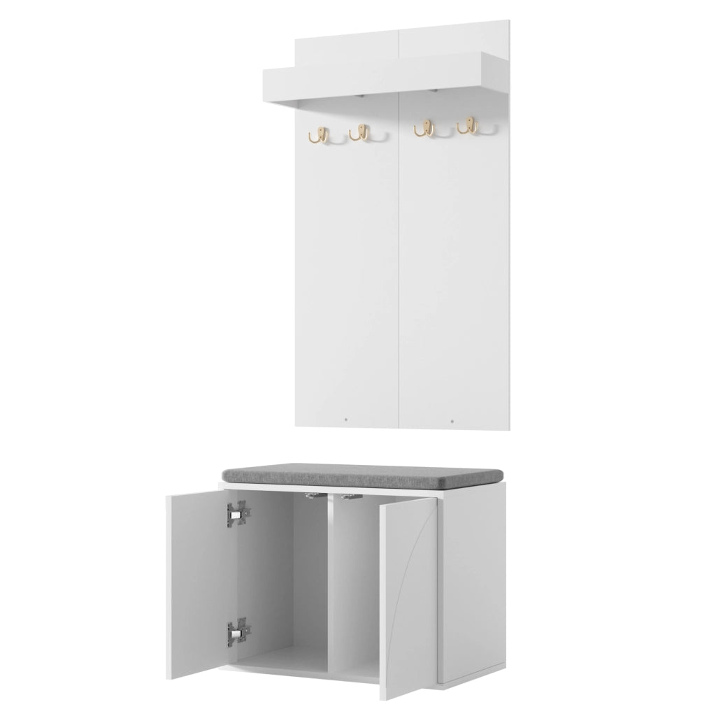 Set ingresso 3 in 1 con attaccapanni, scarpiera a 2 ante e panca porta scarpe, bianco, 60¡Á35¡Á(45+100) cm