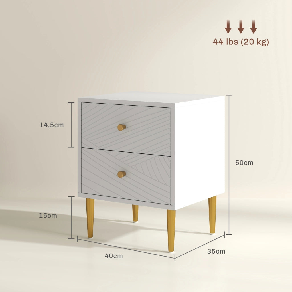 Comodino con 2 cassetti ¨C Xylo ¨C bianco metallo 40x35x50 cm