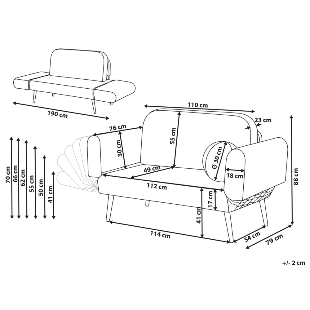 Divano letto con funzione letto cuscino rotondo rivestimento in bouclé gambe in ferro per soggiorno o camera da letto color beige