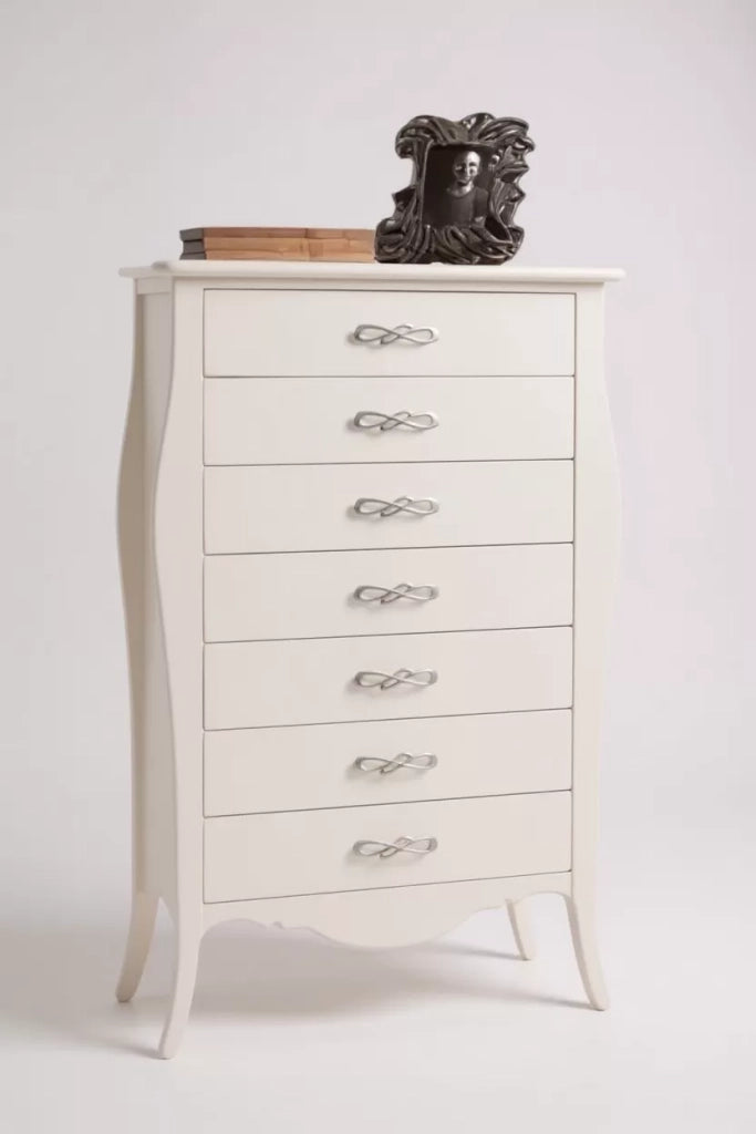 Cassettiera 7 cassetti in legno shabby bianco l.80 x p.47 h.138 (494) - Mobili 2G