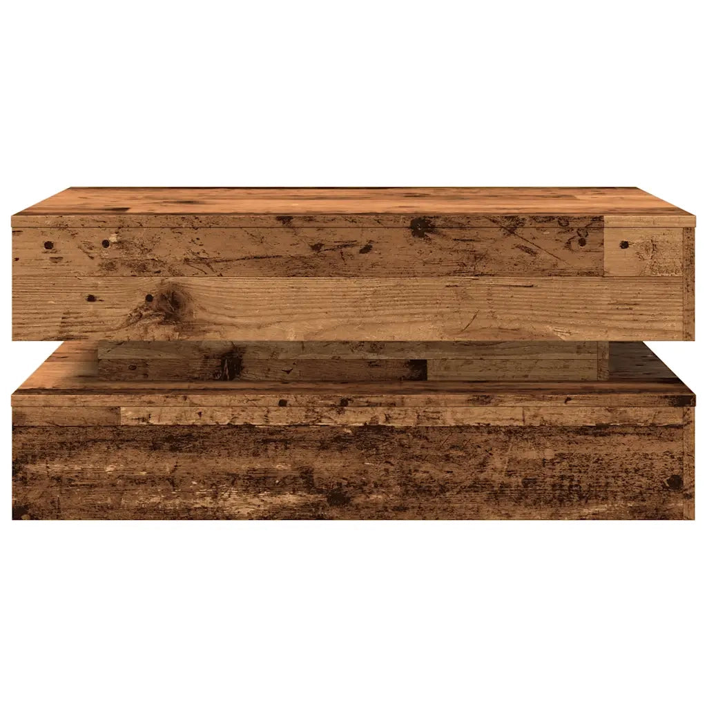 Tavolino da Salotto con Luci LED Legno Antico 90x50x40 cm 857718