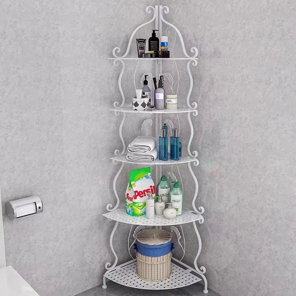 Trade Shop - Mobile 5 Mensole Ad Angolo Bagno Ripostiglio Angoliera Ripiani Portaoggetti Ferro Decorato -