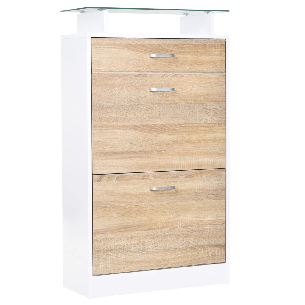Armadio per Scarpe ¨C zephmum ¨C Legno Quercia Bianco 2 Ante 2 Compartimenti