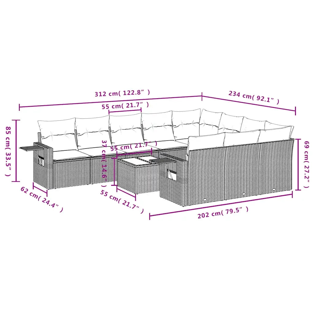 Set Divani da Giardino 11 pz con Cuscini Marrone in Polyrattan 3220703