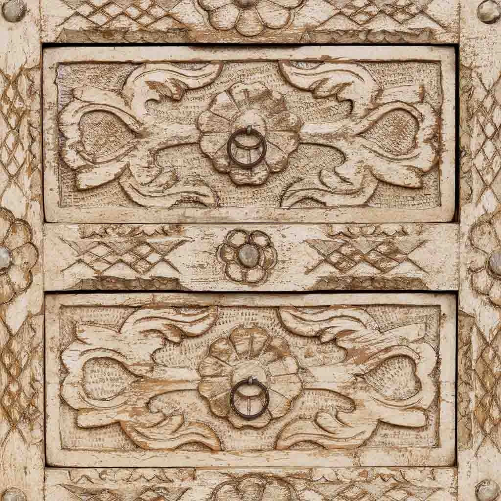 Comodino laterale in legno beige fatto a mano 50x40x60h cm