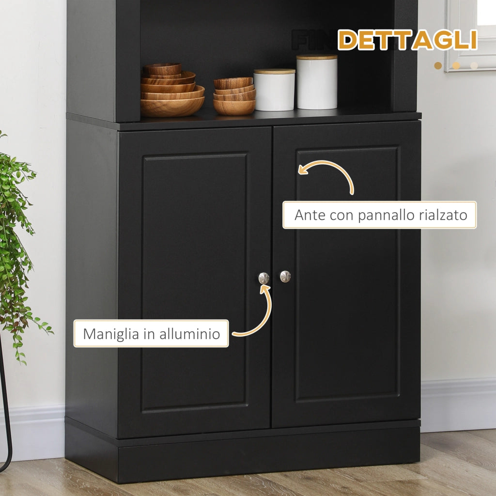 Mobile Credenza con Ante e Ripiani Regolabili ¨C Xylo ¨C Legno Nero per Cucina e Soggiorno