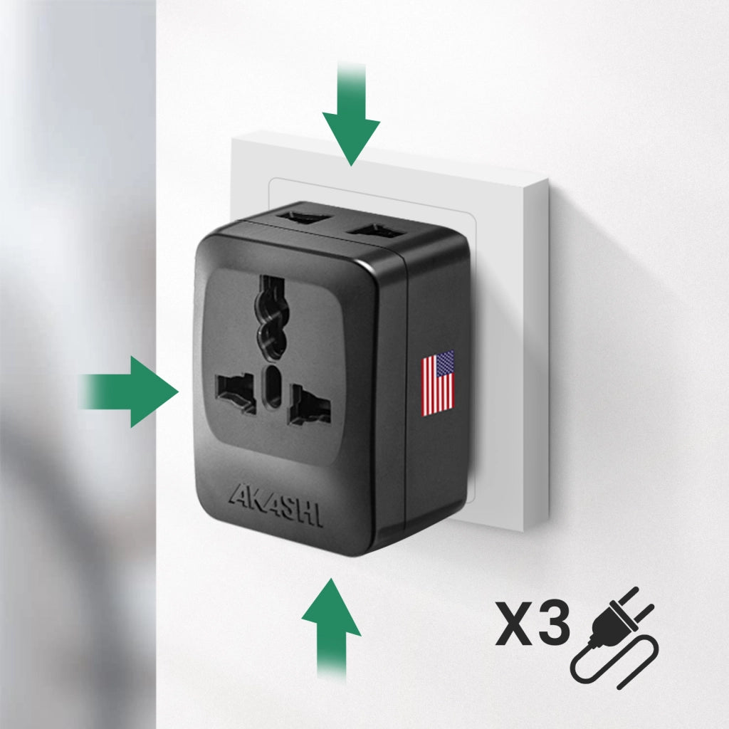 Adattatore Viaggio Tipo A USA Giappone 3 uscite Nero Akashi