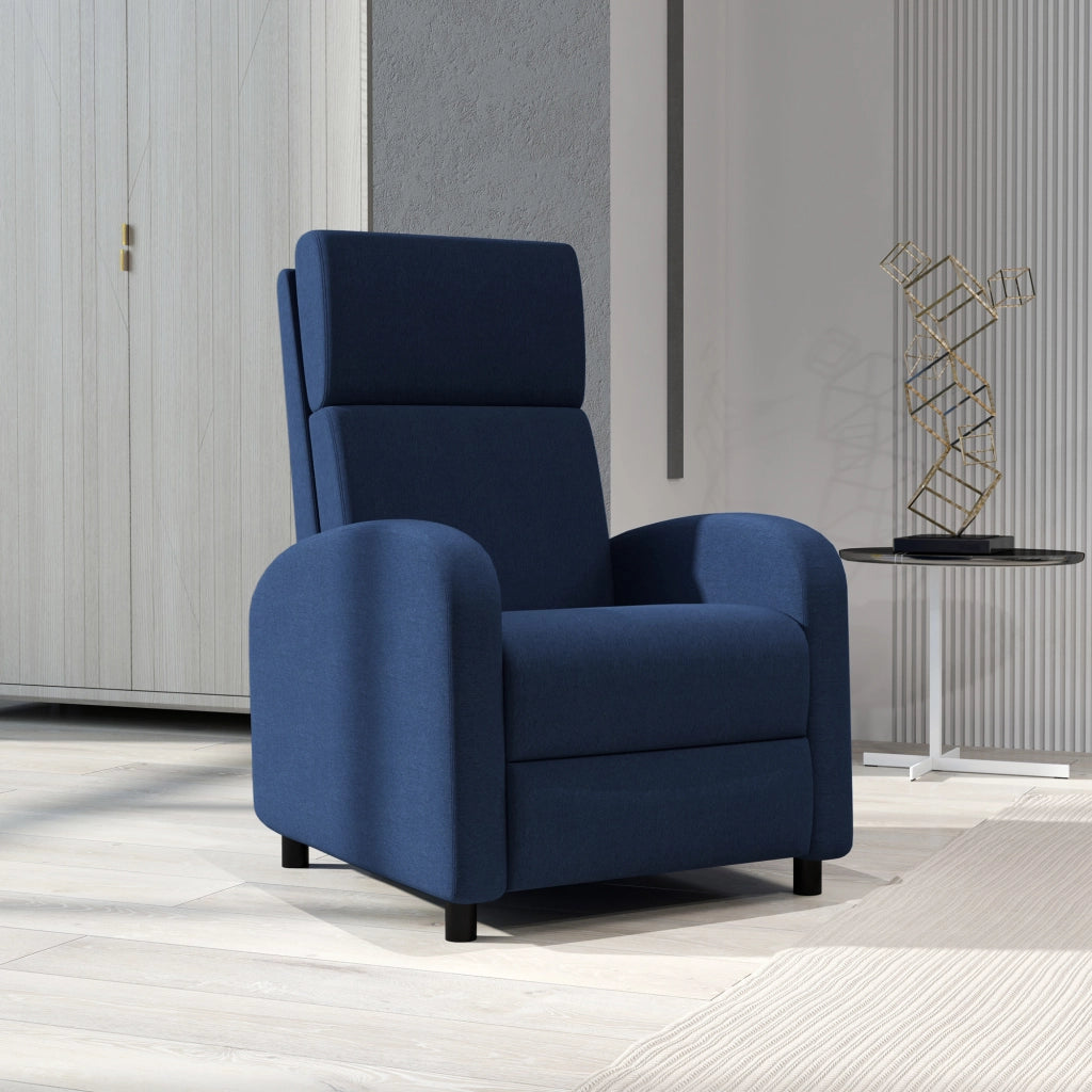 Poltrona Relax 64x86x102 cm Reclinabile Manualmente a 160° con Poggiapiedi in Tessuto Blu