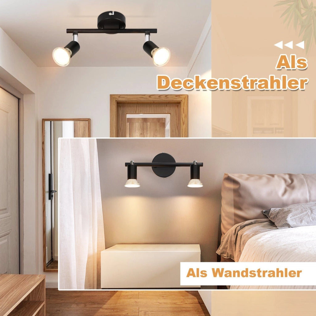 ZMH Faretto da soffitto neri 2 luci GU10 rotativi 330° anche parete per corridoi camere salotti