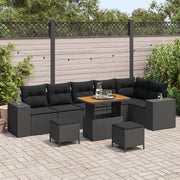 Set divano da giardino 9 pezzi con cuscini Polyrattan nero Acacia
