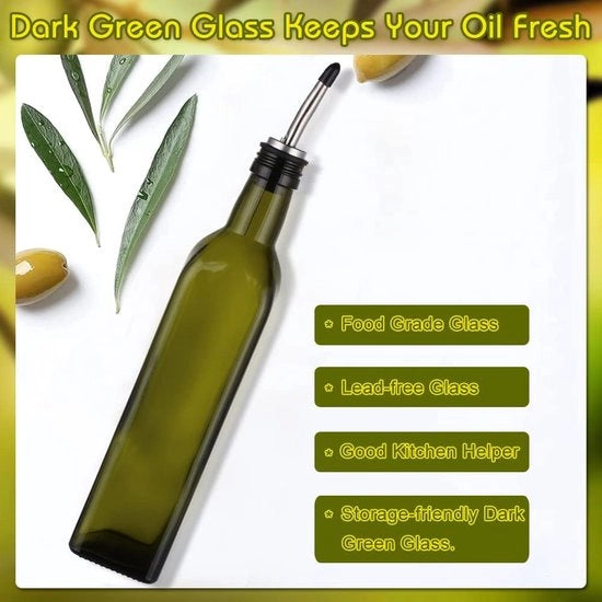 Olio d'oliva Dispensatore 500 ml Set di Dispensatori per Olio da Cucina 2 pezzi con Tappi, Cucchiaio, Spazzolino per la Pulizia, Stopper e Coperchi