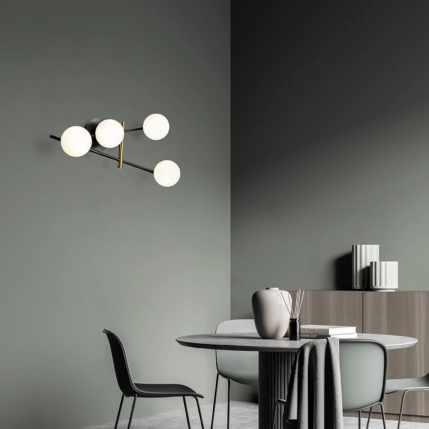 KIKA APPLIQUE PARETE 4 LUCI IN METALLO NERO E VETRI TONDI BIANCHI PARTICOLARI ORO ATTACCO G9