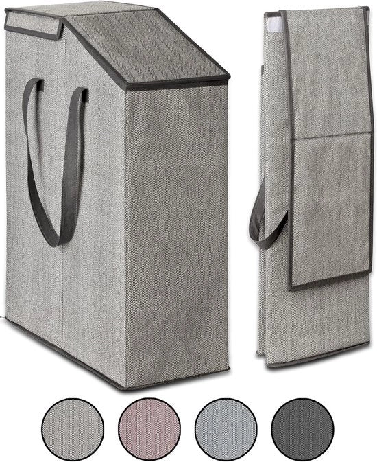 Wasmadrezzatura compatta con coperchio, 52 l, 20 x 45 x 60 cm, lavanderino pieghevole per nicchie, lavandino spazievitore, grigio-beige