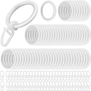 60 anelli per tende in metallo con ganci, 60 anelli + 60 ganci in plastica per tende, anelli per tende bianchi, anelli per tende con clip per tende doccia, tende per finestre

specifiche tecniche: 
- diametro: 30 mm
- quantità: 60 anelli + 60 ganci