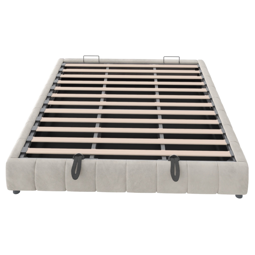 Letto imbottito 180x200 cm con sollevamento idraulico, LED bianco, senza testiera, Beige