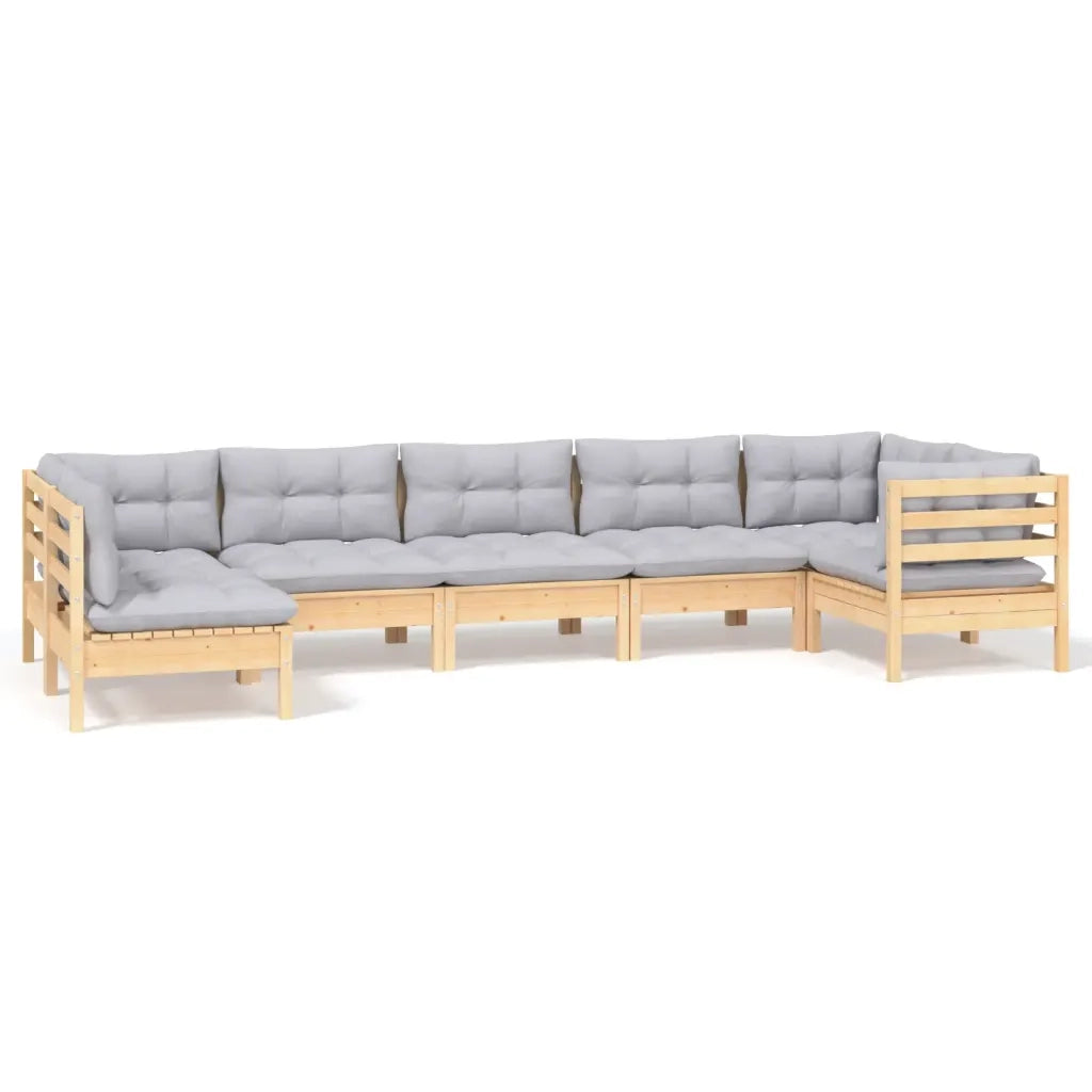 Set Divani da Giardino 7 pz con Cuscini Grigi Massello di Pino cod mxl 38696