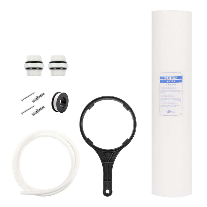 Naturewater Prefiltro, filtro a cartuccia da 20" in PP, per acqua potabile con funzione di controlavaggio, pressione di esercizio 1,5-5 bar, filtraggio acqua domestica