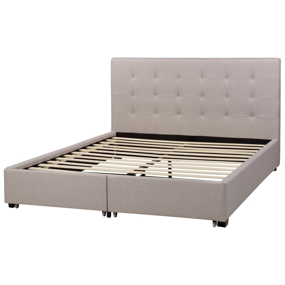 Letto contenitore matrimoniale imbottito grigio chiaro con rete a doghe e cassetti 160 x 200 cm