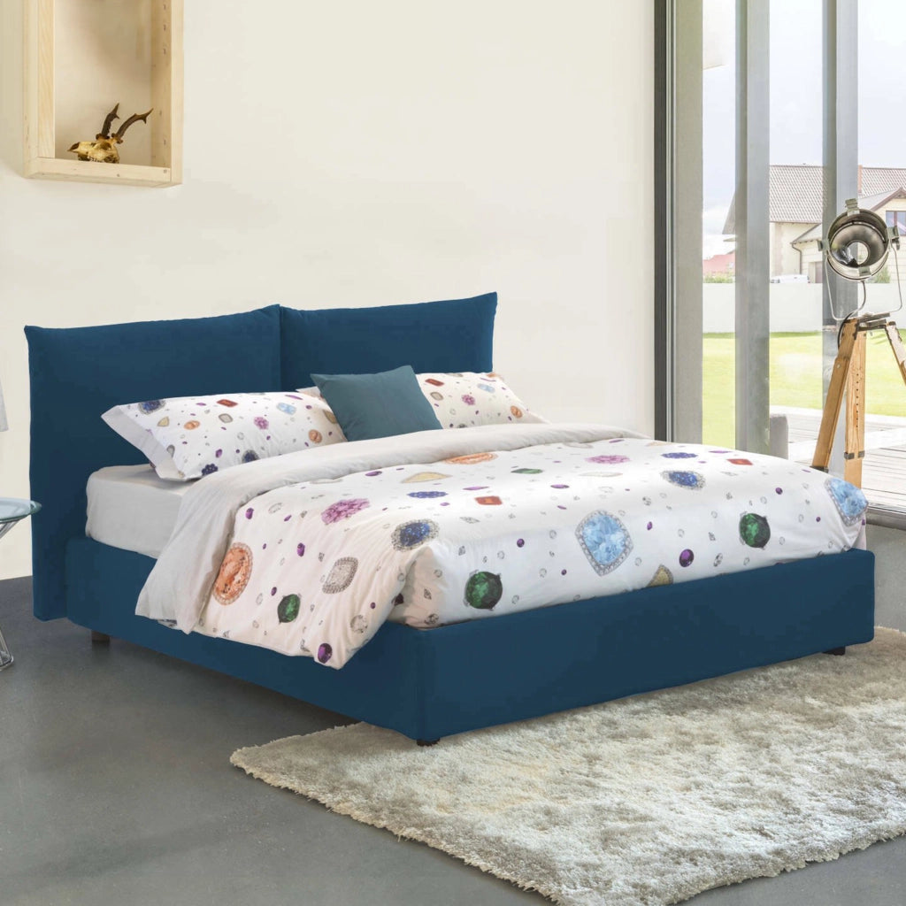 Letto Matrimoniale Aghineo, Letto Matrimoniale Sfoderabile Made in Italy, blu