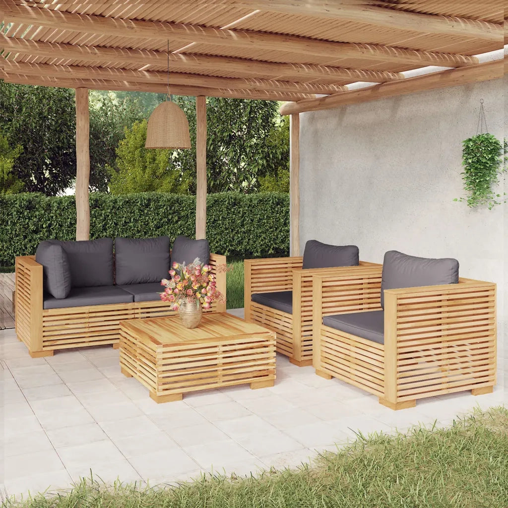 Set Divani da Giardino 5 pz con Cuscini Legno Massello di Teak