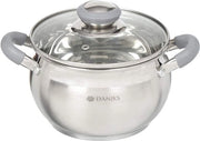 Pentola in acciaio inossidabile | pentola per pasta con coperchio in vetro | 16 cm 2 litri | pentola per carne pentola a pressione pentola per brasatura | argento